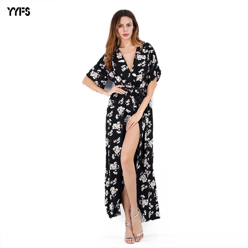 Платья с цветочным принтом v образный вырез сексуальная шифоновая Женская одежда