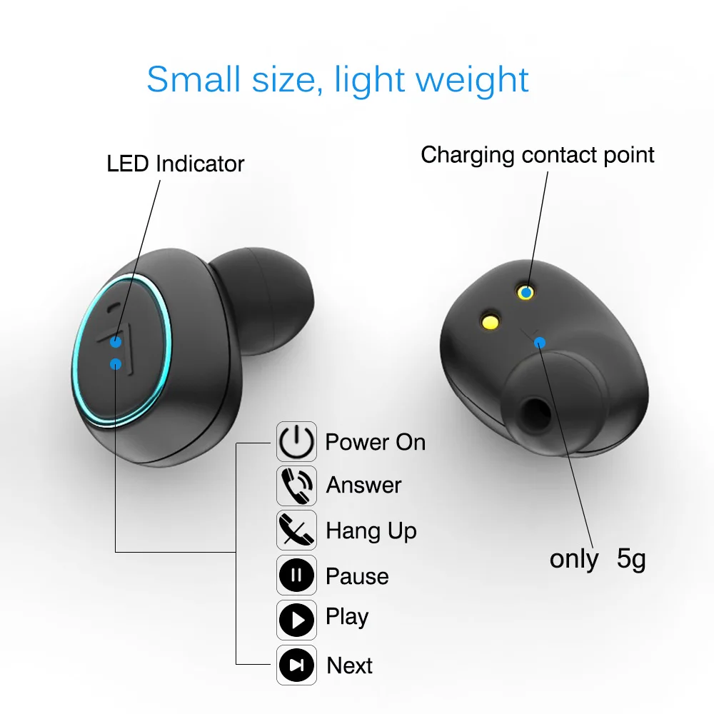 TWS Mini Wireless Earphones Bluetooth 5.0 Earbuds True 3D Stereo Handsfree Sports Headsets with Charger Box for Android iPhone