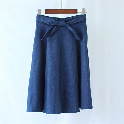 dark blue Surmiitro джинсовая юбка женская весна лето мода Корейская Высокая талия плиссированная юбка миди женская повседневная школьная трапециевидная юбка - Цвет: dark blue