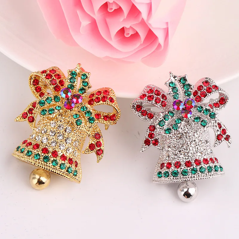 Fashion Cute Brooch Christmas Style Bell Tree Floral Brooches for Women Alloy Rhinestone Classic Broche Vintage Gift Pin | Украшения и