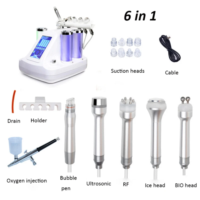 

6 in 1 small bubble water oxygen dermabrasion jet peel hydro facial device skin care RF skin tightening beauty salon machine