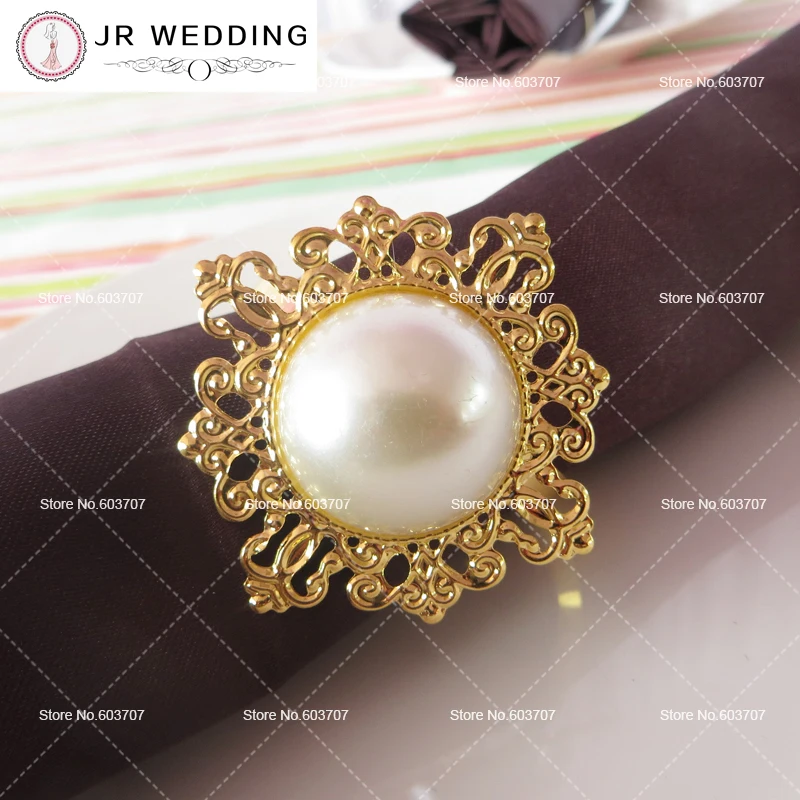 

100PCS MOQ 5CM*5CM Round Gold Pearl Napkin Ring For Wedding Use