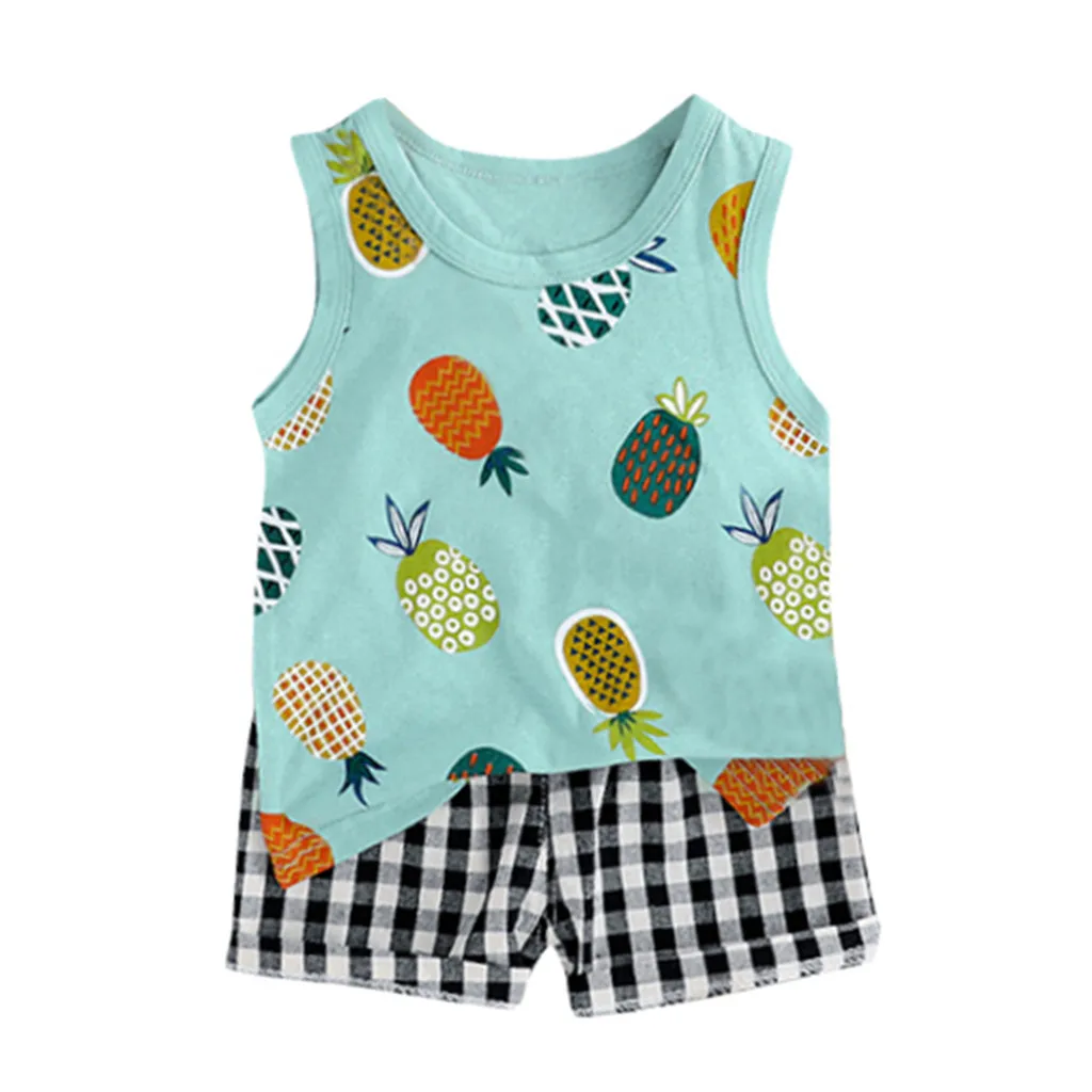 Хлопковый летний костюм для мальчиков жилет с ананасом маленьких топы клетчатые