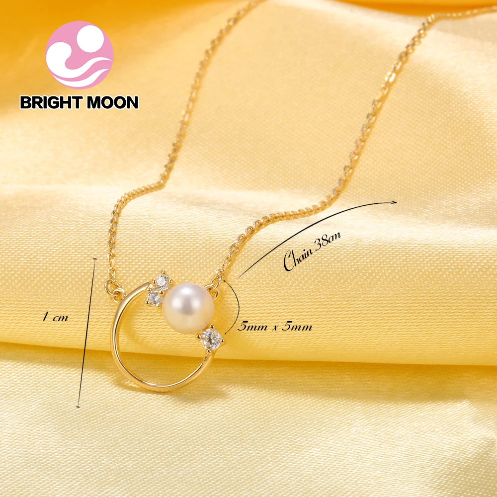 Bright Moon Hollow Circle 925 sterling silver Pearl pendants 100% Freshwater Necklace Jewelry Wedding Accessories | Украшения и
