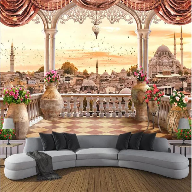 

custom large modern 3d non-woven mural wallpaper balcony Turkish landscape 3d TV sofa living room background home decor