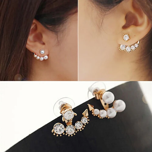 Hot Women Asymmetric Faux Pearl Rhinestone Ear Stud Earrings Party Wedding Jewelry 7GM5 BDNW | Украшения и аксессуары