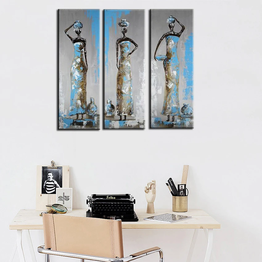 

3 pieces Handpainted Abstract African woman Oil Paintings on Canvas Knife Acrylic art on Canvas Home Decor for living room