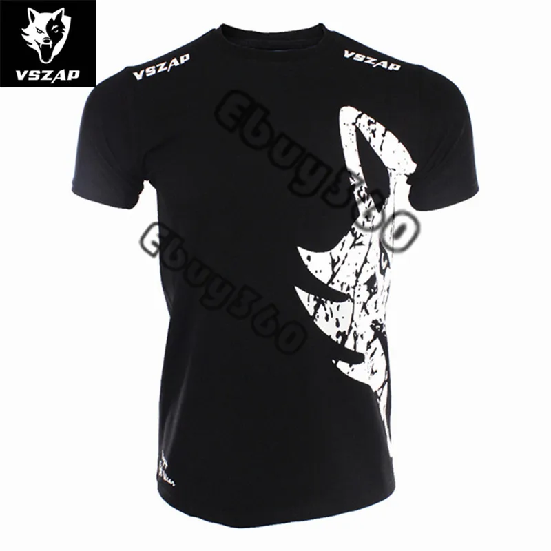 Vszap Wolf Head Short Sleeve Sports Shirt for Boxing MMA muay thai Kick boxing camisetas mma Jerseys Jersey Q |