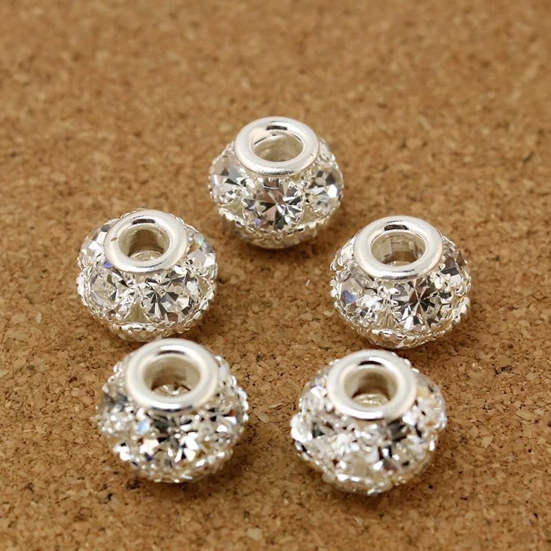 

9x11mm Round Shape Silver Rhinestone Hollow Ball Spacer DIY Beads For European Bracelet & Necklace