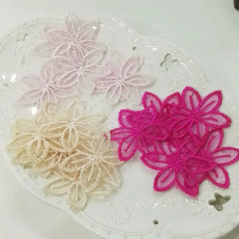 50 шт./лот вышитая органза Кружевная аппликация ручная работа ткань цветок