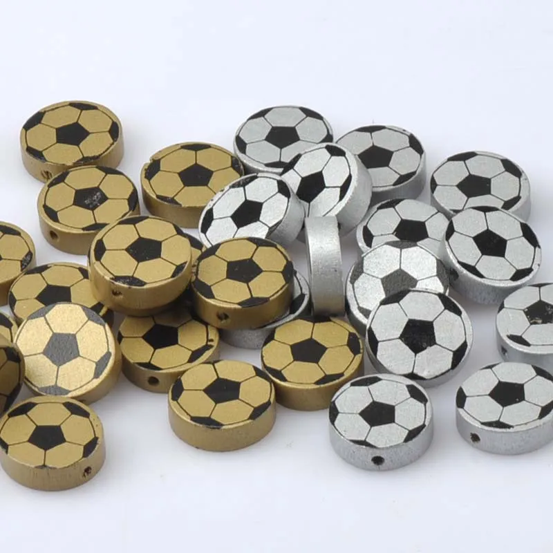 Soccer 20 шт./лот, деревянные бусины с мультяшным принтом медведя, бабочки, совы, футбольные бусины из натурального дерева для самостоятельного изготовления браслетов и ожерелий - Цвет: Soccer