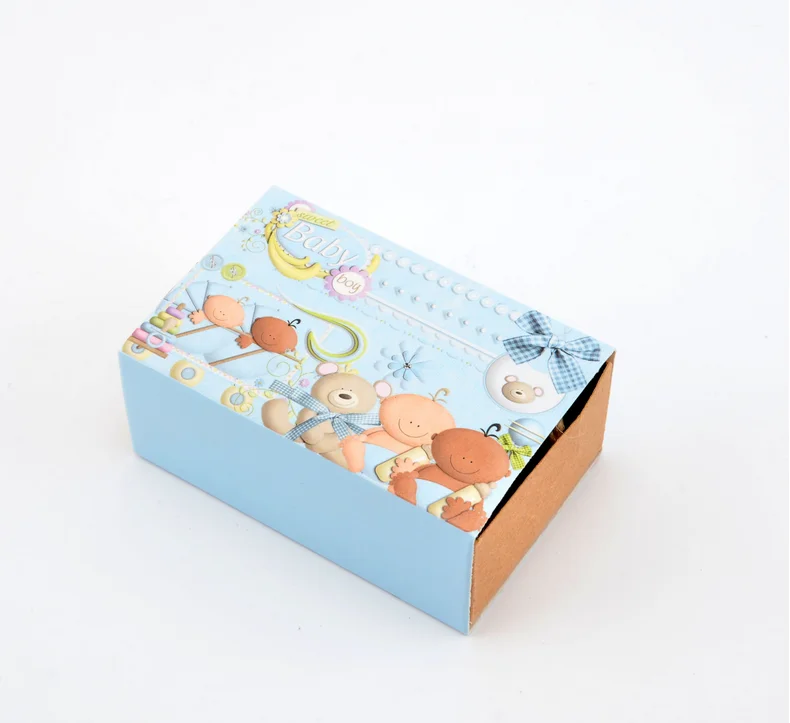 100 шт. розовые/синие коробки для конфет детского душа Подарочная коробка крещения