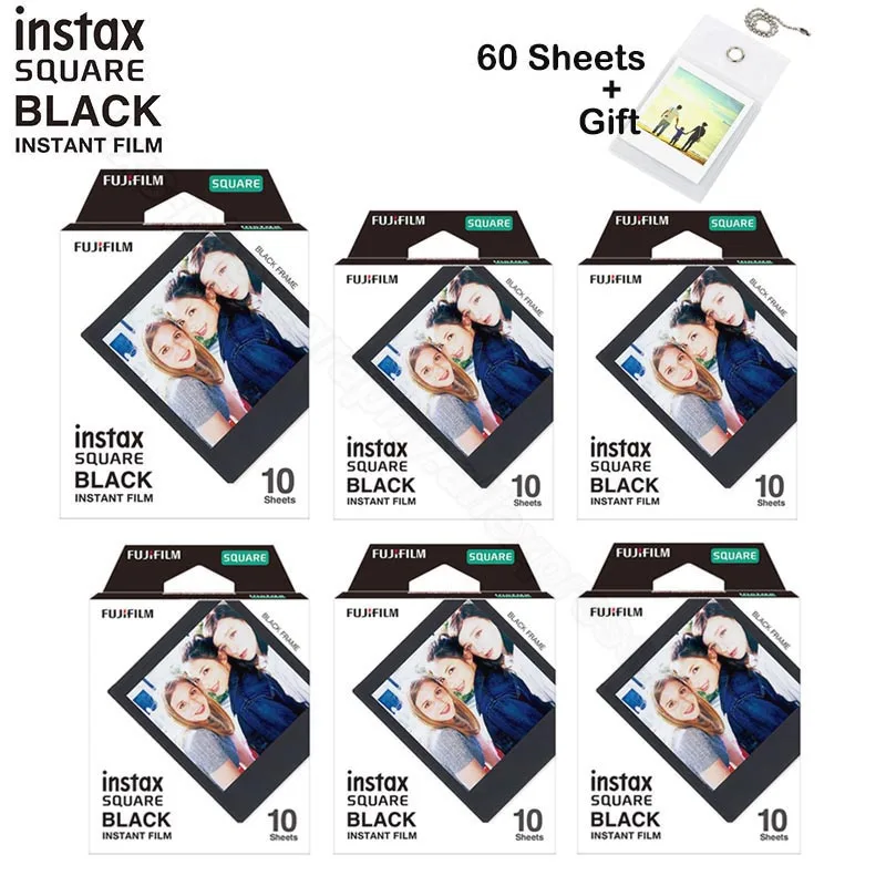 10-100 листов Fujifilm Instax квадратная мгновенная пленка черная для Fuji SQ10 SQ6 камера, смартфон поделиться SP-3 принтер, фотоальбом, чехол - Цвет: 60 sheets black