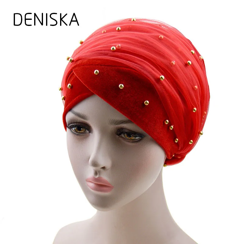 DENISKA новинка 2018 африканская повязка на голову Женский бархатный тюрбан с бисером