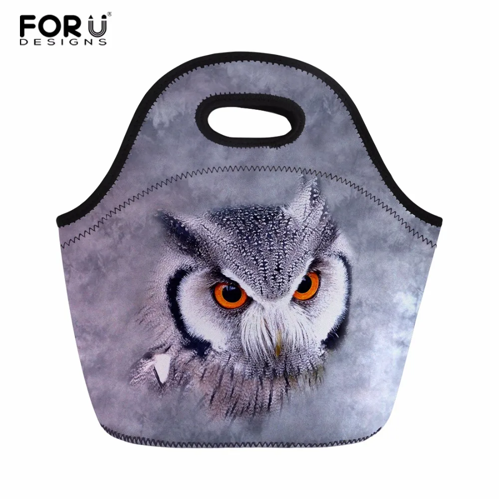 

FORUDESIGNS Neoprene Insulated Thermal Lunch Bag Owl Printed Women Meal Handbag Office Lunch Box Tote for Women Kids Keep Warm