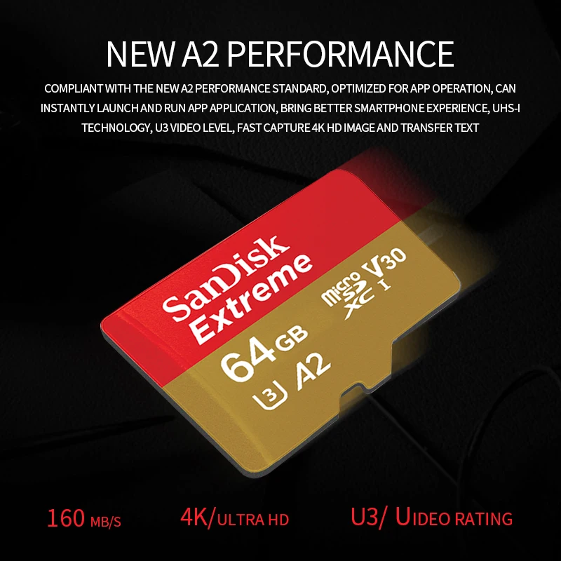 SanDisk 128 Гб 64 ГБ 32 micro sd карта TF A2 высокая скорость чтения 160 м/с памяти для спортивной