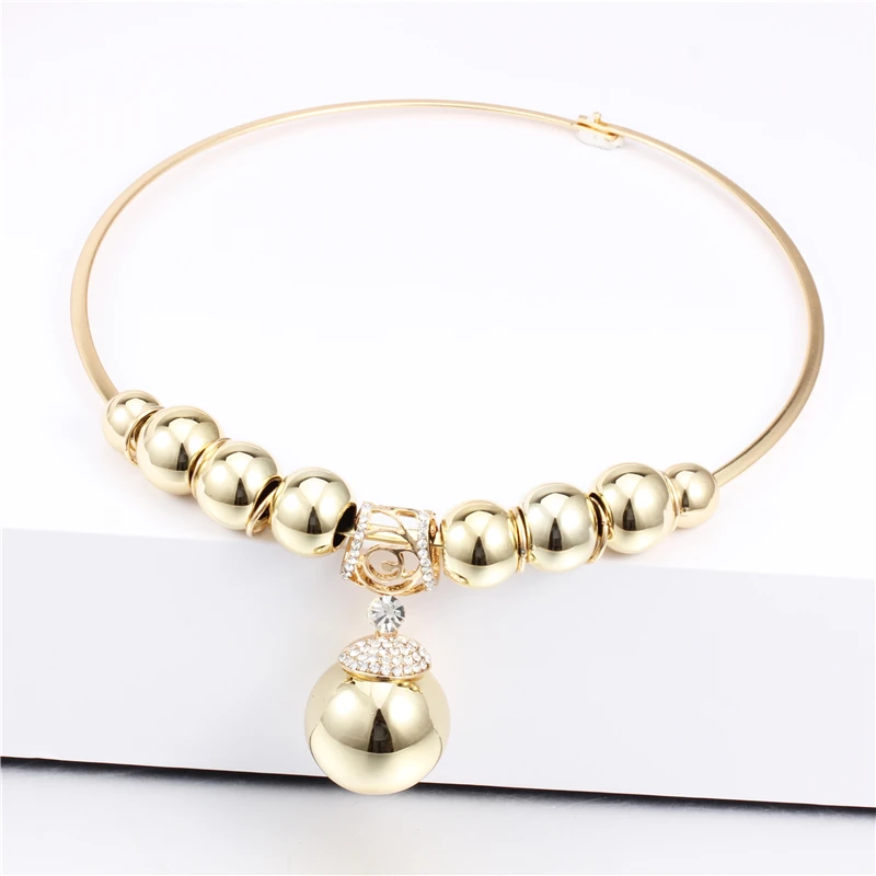 SOHOT Trendy Gold Silver Color Jewelry Sets Crystal Beads Balls Chunky Choker Statement Necklace Earrings Women Accessories Gift | Украшения