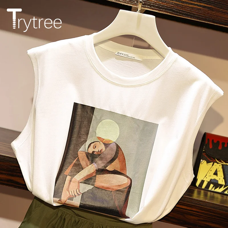 Комплект из двух предметов Trytree Женский повседневный топ без рукавов с круглым
