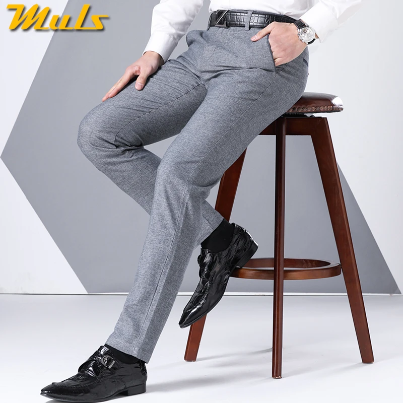 MuLS Brand Fashion Men Suit Pants Business Straight Spring Autumn Winter Classic Elastic Waist Formal Male Trousers |