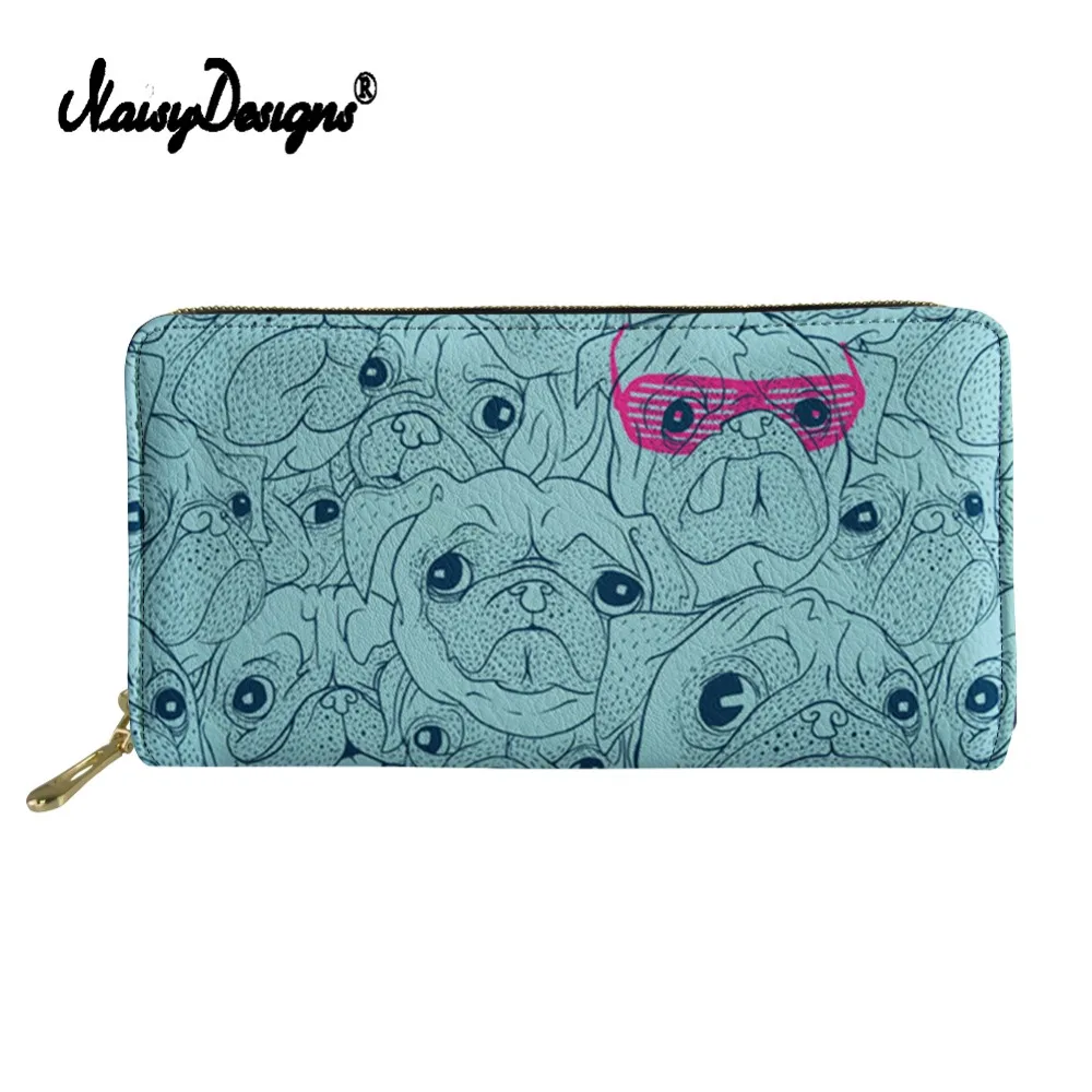 Женский кошелек с рисунком мопса бульдога милый длинный клатч Дамский для денег
