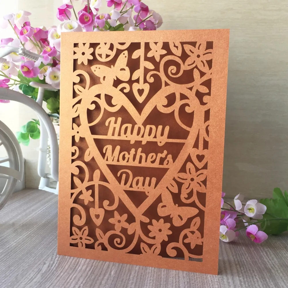 

50pcs/lot Delicate Carved Small Flora Pattern Invitations Card Event Party Supplies Mother's Day Gift Card Thank You Card