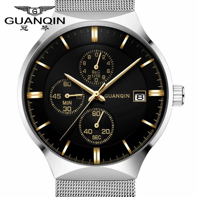 GUANQIN Роскошные Брендовые мужские часы Relogio Masculino кварцевые наручные тонкие