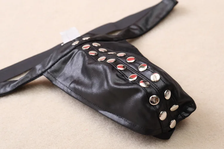 2016 модные сексуальные мужские бандаж имитация кожаное бикини стринги нижнее