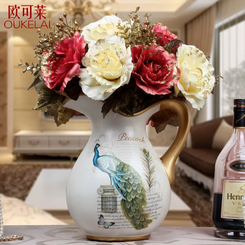 Европейский роскошный молочный горшок с павлином ваза цветочным орнаментом