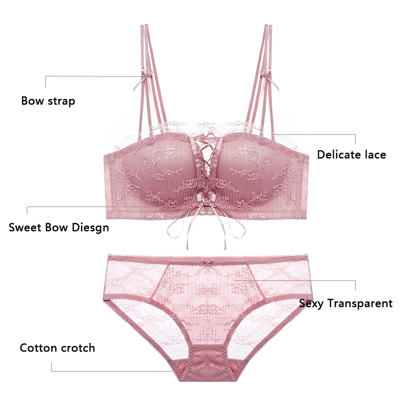 Sexy Push Up Bra Sets Add Two Cups Floral Brassiere Lace Bras for Women A B cups Briefs Underwear With Panties Lingerie | Женская одежда