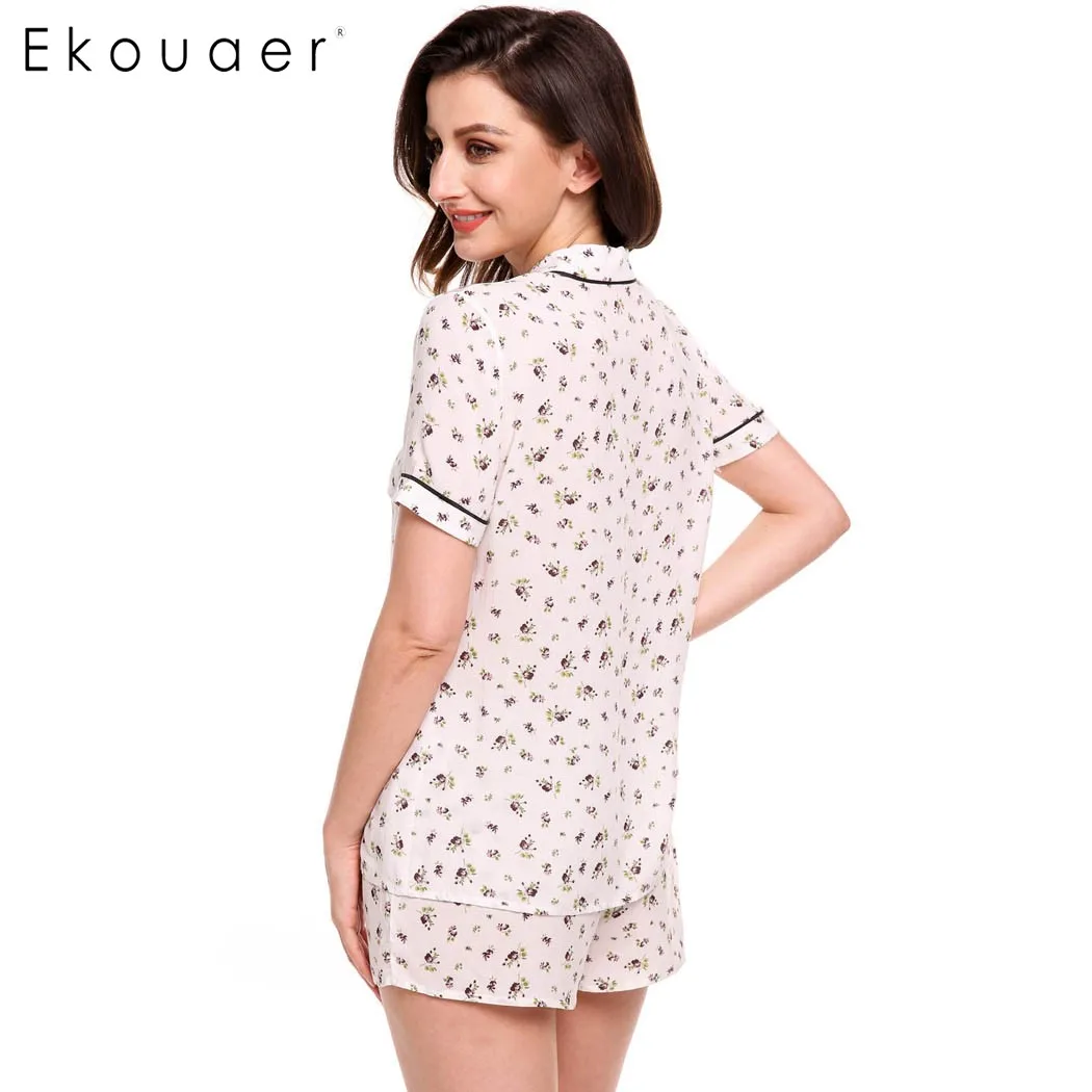Ekouaer/Пижама с цветами комплект женская повседневная одежда для сна коротким