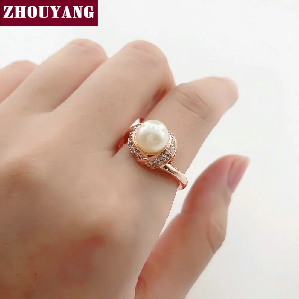 ZHOUYANG обручальные кольца для женщин Простой Имитация Жемчуга кубического