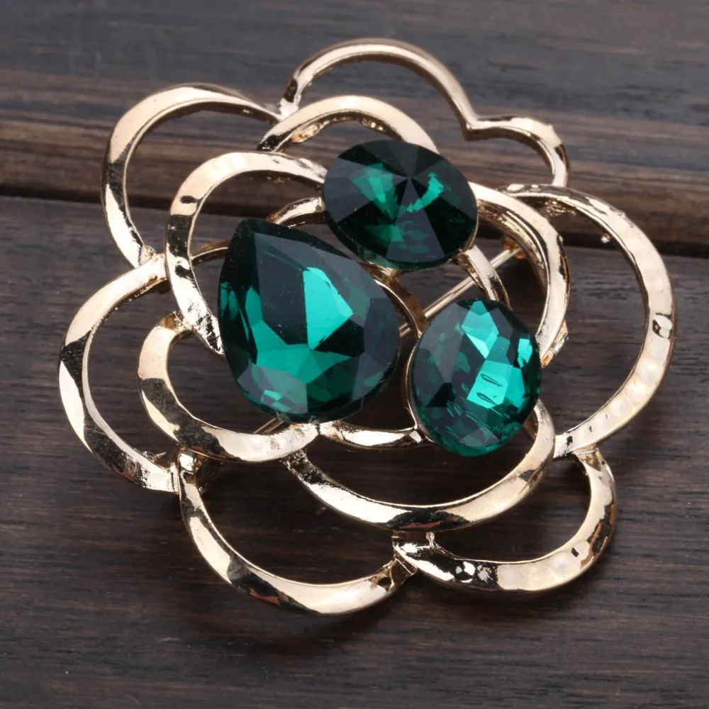 Luxury Large Hollow Rose Flowers Brooches Epoxy Corsage Wedding Green Crystal Pin Party Women Lot | Украшения и аксессуары