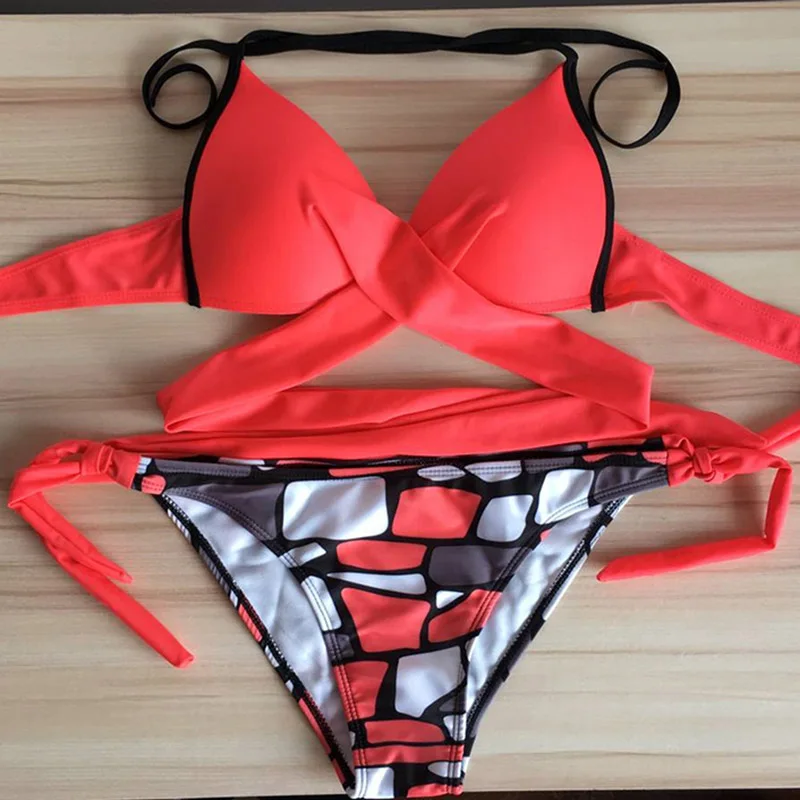 Pacento бикини комплект Для женщин Push Up Купальник женский Criss Cross бинты Холтер