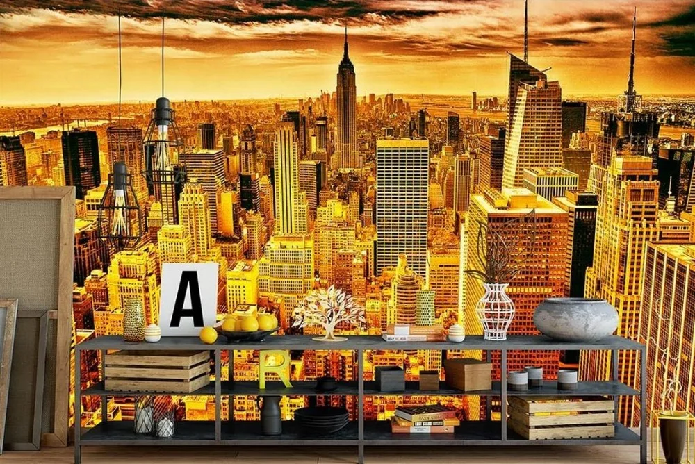 Роскошные фоновые обои на заказ 3d Настенные Нью-Йорк золотой город HD фото стены