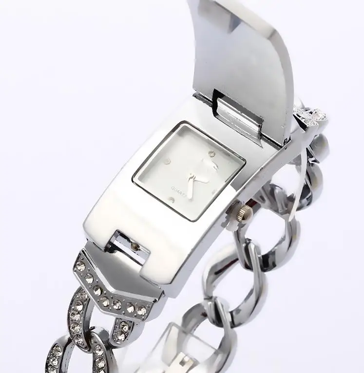 Silver G& D, роскошные Брендовые женские часы-браслет, золотые стразы, ювелирные изделия, ЖЕНСКИЕ НАРЯДНЫЕ часы, стальной ремешок, Relogio Feminino, Складные Часы - Цвет: Silver
