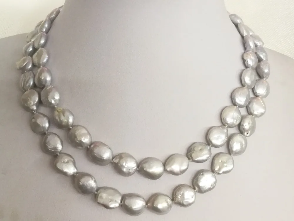 Women Jewelry 2 Rows natural pearl 12-13mm round slice coin freshwater clasp necklace gift 17'' 43cm | Украшения и