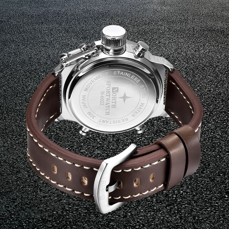 NORTH Top Luxury Brand Digital Watch Men Fashion Casual Sport Military Watches Men's Waterproof Leather Quartz Relogio | Наручные