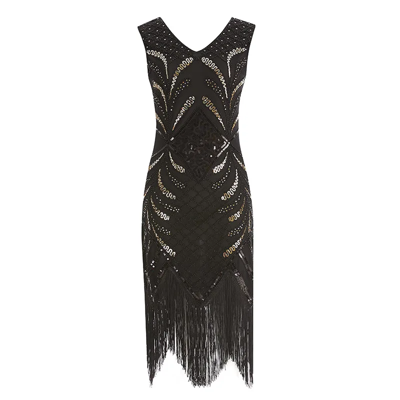 2022 Women Party Dress Robe Femme 1920s Great Gatsby Flapper Sequin Fringe Midi Dress Vestido Summer Art Deco Retro Lady Dress