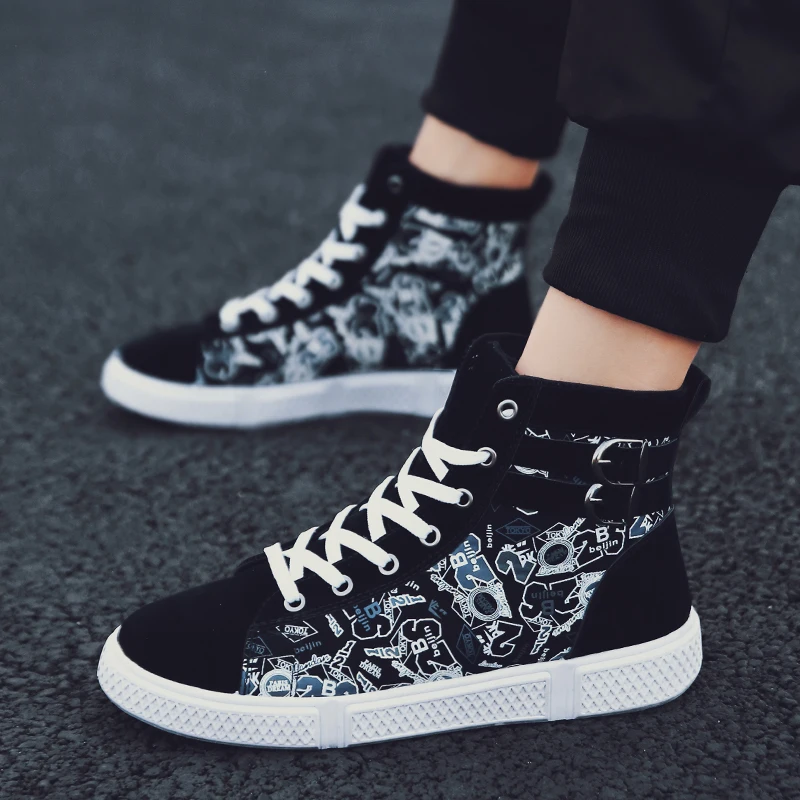 Men's Casual Shoes Lace-up High Top Fashion Men trainers Autumn Decoration Flat For Student Black zapatos de hombre | Обувь
