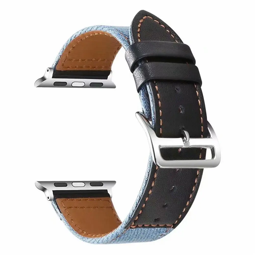 Ремешок кожаный для Apple Watch 6 Band 44 мм 42 40 38 прочный браслет с прострочкой из