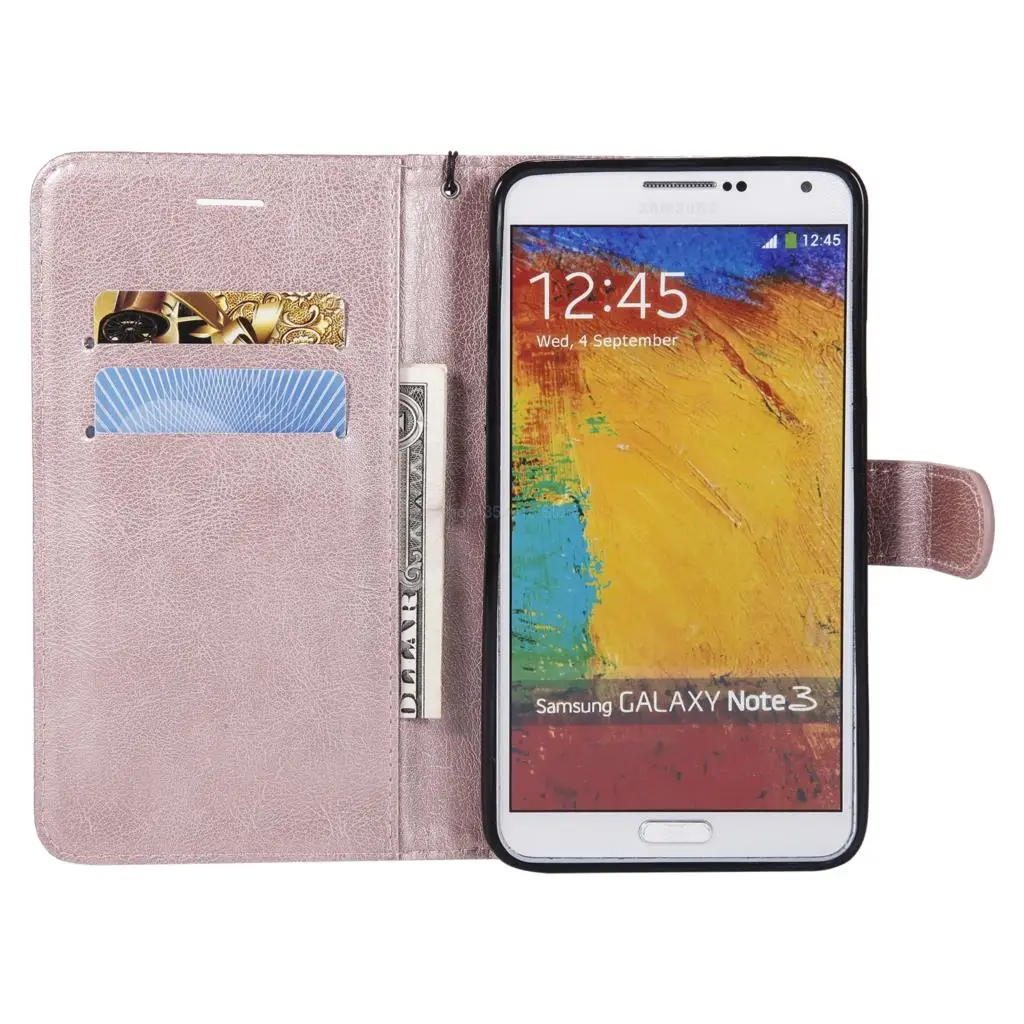 Case for Samsung Galaxy NOTE 3 N900 N9005 Solid color flip pu Leather Cover Wallet NOTE3 SM-N900 SM-N9005 full housings | Мобильные