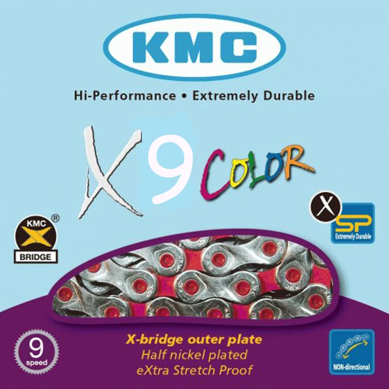 Оригинальная велосипедная цепь KMC X9 для белой дороги 9 скоростей трекинга 116