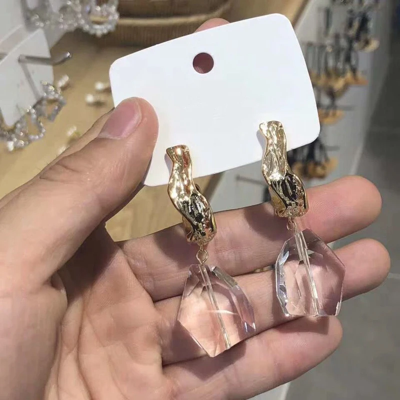Серьги-капельки MENGJIQIAO длинные прозрачные геометрические серьги с металлическим