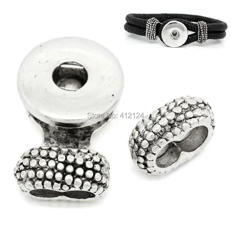 

2Sets Tips End Caps Fit Snap Press Buttons Bracelets Silver Tone Metal Jewelry DIY Findings 3.1x1.9cm 17x7mm