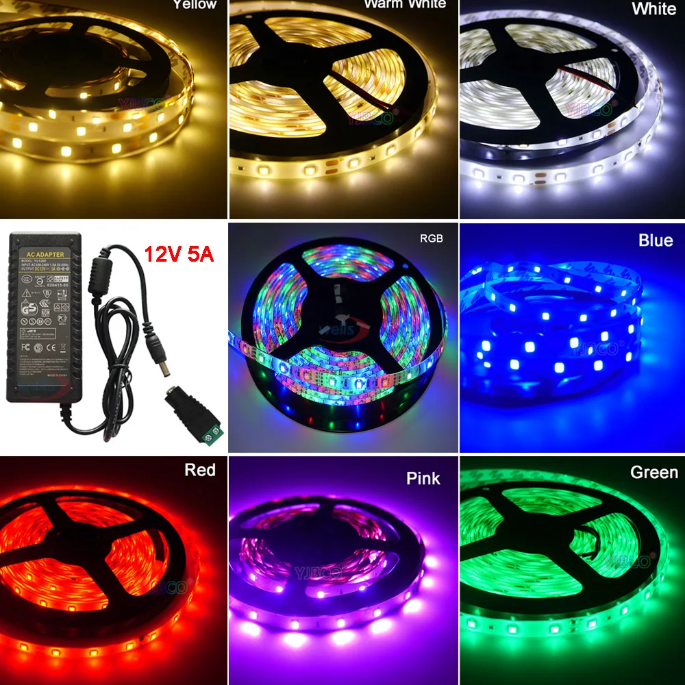 DC12V 5 m 2835 5050 60led/м Светодиодная лента RGB/белый/теплый белый/красный/зеленый/синий/желтый свет прокладки СИД ламповый диод гибкий