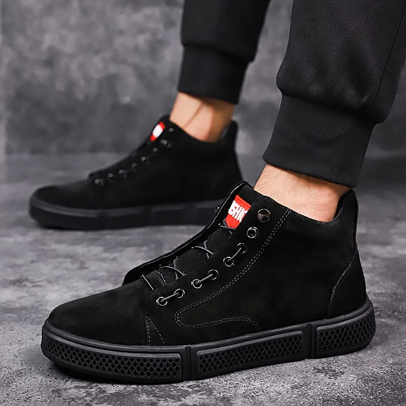 Men Lace Up high top Flats Shoes genuine Leather Casual Men's lace up fashion breathable Vulcanize sneakers Walking | Обувь