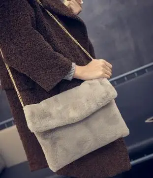 Женский плюшевый клатч сумка-конверт на плечо в Корейском стиле Осень-зима 2017 |