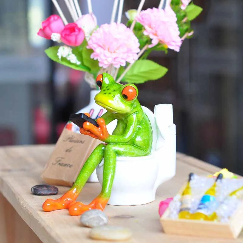 3D скульптура лягушки куклы фигурки Kawaii поделки сидя туалетные украшения для