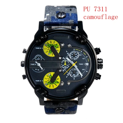 PU 7311 camouflage Мужские движения кварцевые наручные часы двойной часовой пояс большой циферблат сталь полоса ремень силикагель ремешок для часов армии камуфляж DZ стиль - Цвет: PU 7311 camouflage