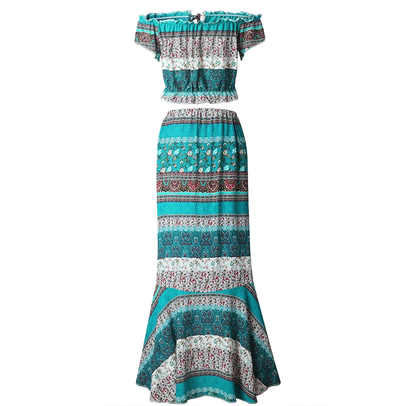 Женское платье с вырезом лодочкой Boho асимметричный костюм из двух предметов